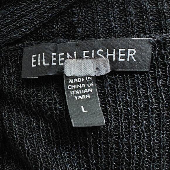 EILEEN FISHER Linen Blend Open Front Cardigan Sweater Large Black Lightweight - Picture 7 of 9